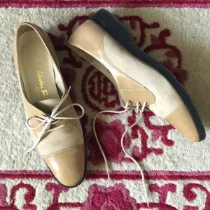 Vintage Ferragamo Patent and Suede Lace up shoes